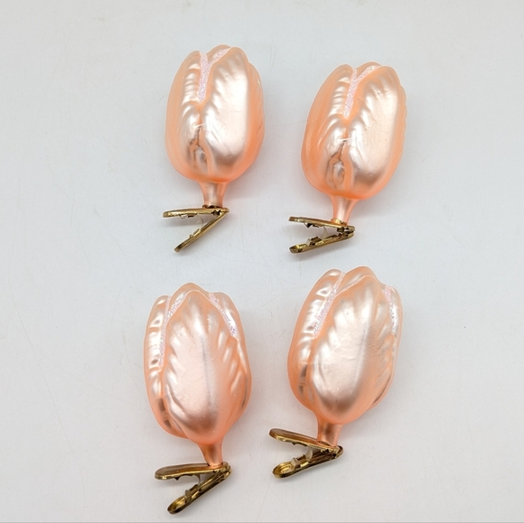 Vintage Pink Glitter Clip On Holiday Christmas Tree Ornaments Set Of 4 - Picture 1 of 5